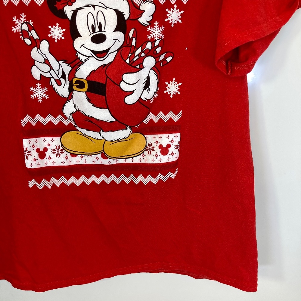 Disney Santa Mickey Mouse Shirt Sz L Red Short Sleeve Ugly Sweater Look - Picture 7 of 12